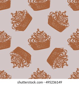 Vector illustration, pattern with cupcakes 
