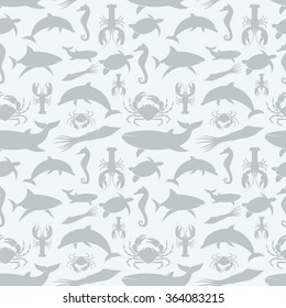 vector illustration pattern depicting sea animals in minimal style / vector pattern of sea animals