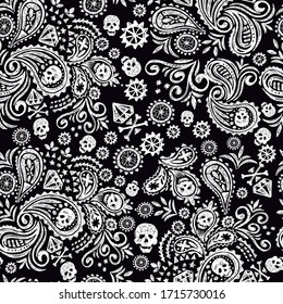 Vector illustration of pattern with diamond skulls in draft style.