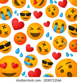 Vector illustration pattern of different stickers and funny faces. 