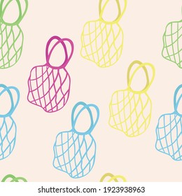 Vector illustration, pattern. Eco bags, multi-colored string bags for shopping