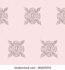 vector illustration pattern of ethnic brown motifs, on pink background