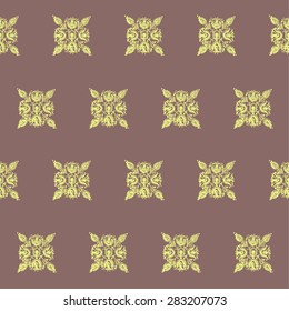 vector illustration pattern of ethnic yellow motifs, on brown background