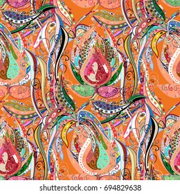 Vector illustration. Vector pattern. Exploding flowers abstractly placed. Gentle, spring floral on colorful background.