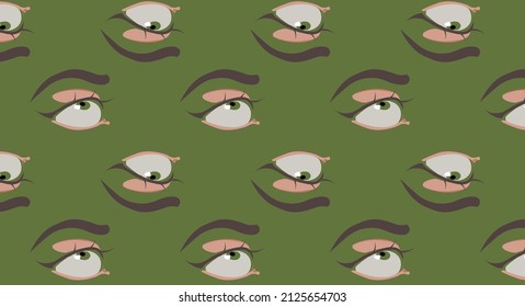Vector illustration. Pattern with eyes on a green background