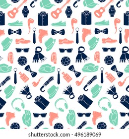 Vector illustration pattern of fashion accessories and men clothing style