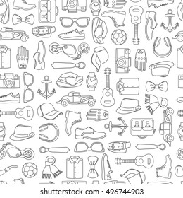 Vector illustration pattern of fashion accessories and men clothing style