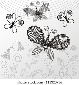 Vector illustration of pattern floral background and butterfly