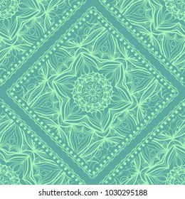 Vector illustration. pattern with floral mandala, decorative seamless ornament. design for print fabric, bandana.