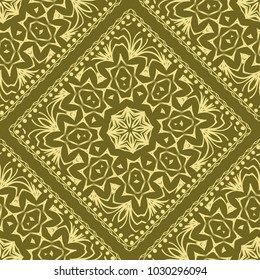 Vector illustration. pattern with floral mandala, decorative seamless ornament. design for print fabric, bandana.