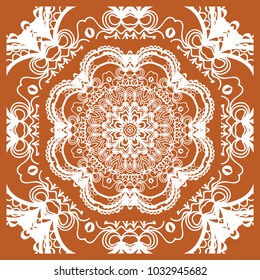 vector illustration. pattern with floral mandala, decorative border. design for print fabric, bandana