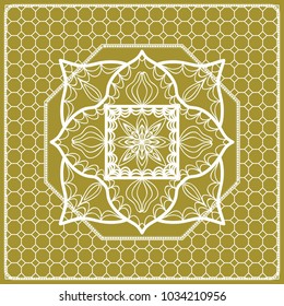 vector illustration. pattern with floral mandala, decorative border. design for print fabric, bandana. pastel silk color