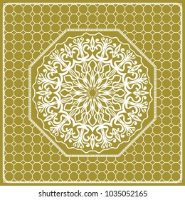 vector illustration. pattern with floral mandala, decorative border. design for print fabric, bandana. pastel silk color