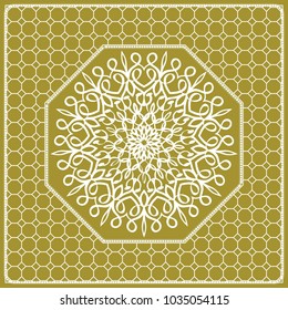 vector illustration. pattern with floral mandala, decorative border. design for print fabric, bandana. pastel silk color