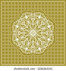 vector illustration. pattern with floral mandala, decorative border. design for print fabric, bandana. pastel silk color