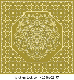 vector illustration. pattern with floral mandala, decorative border. design for print fabric, bandana. pastel silk color