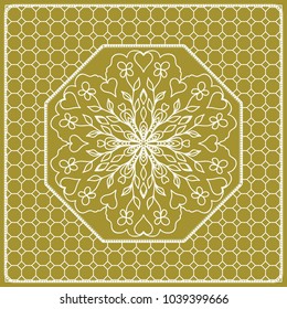 vector illustration. pattern with floral mandala, decorative border. design for print fabric, bandana. pastel silk color