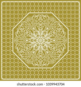 vector illustration. pattern with floral mandala, decorative border. design for print fabric, bandana. pastel silk color