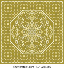 vector illustration. pattern with floral mandala, decorative border. design for print fabric, bandana. pastel silk color