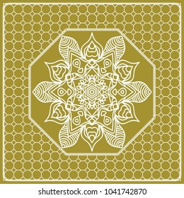 vector illustration. pattern with floral mandala, decorative border. design for print fabric, bandana. pastel silk color