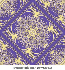 Vector illustration. pattern with floral mandala, decorative seamless ornament. design for print fabric, bandana.