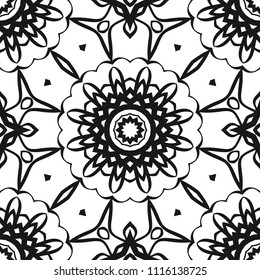 Vector illustration. pattern with floral mandala, decorative seamless ornament. design for print fabric, modern bandana