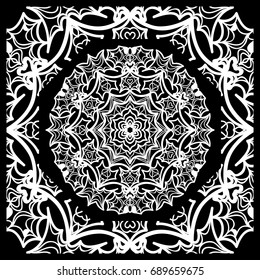 vector illustration. pattern with floral mandala, decorative border. design for print fabric, bandana