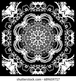 vector illustration. pattern with floral mandala, decorative border. design for print fabric, bandana