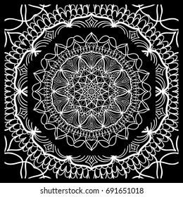 vector illustration. pattern with floral mandala, decorative border. design for print fabric, bandana
