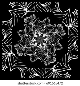 vector illustration. pattern with floral mandala, decorative border. design for print fabric, bandana