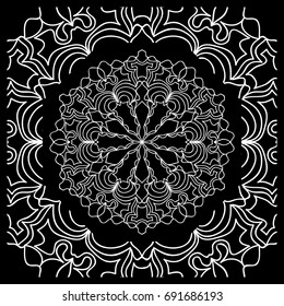 vector illustration. pattern with floral mandala, decorative border. design for print fabric, bandana