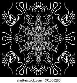 vector illustration. pattern with floral mandala, decorative border. design for print fabric, bandana