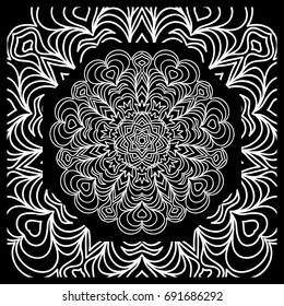 vector illustration. pattern with floral mandala, decorative border. design for print fabric, bandana