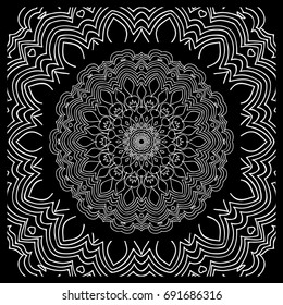 vector illustration. pattern with floral mandala, decorative border. design for print fabric, bandana