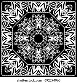 vector illustration. pattern with floral mandala, decorative border. design for print fabric, bandana