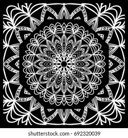vector illustration. pattern with floral mandala, decorative border. design for print fabric, bandana