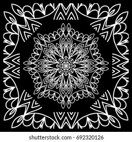 vector illustration. pattern with floral mandala, decorative border. design for print fabric, bandana