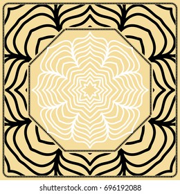 Vector illustration. Pattern with floral Mandala, Decorative Border. Design for print Fabric. Black, gold, white color