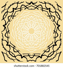 Vector illustration. Pattern with floral Mandala, Decorative Border. Design for print Fabric. Black, gold, white color
