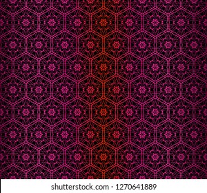 Vector Illustration. Pattern With Floral Ornament, Decorative Border. Design For Print Fabric. Dark purple color.
