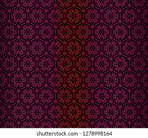 Vector Illustration. Pattern With Floral Ornament, Decorative Border. Design For Print Fabric. Dark purple color.
