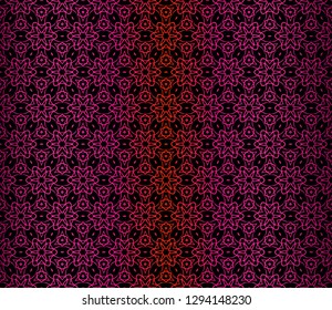Vector Illustration. Pattern With Floral Ornament, Decorative Border. Design For Print Fabric. Dark purple color.