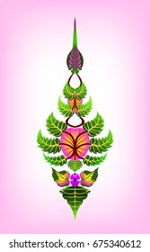 Vector Illustration of the Pattern of flowers and leaves. Abstract colorful fabric pattern in Thai style. Idea for printing on fabric or wallpaper.