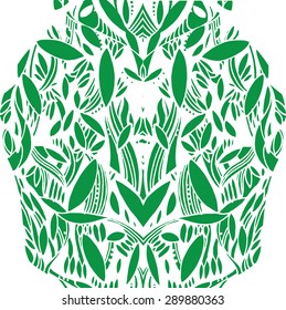 Vector Illustration of  pattern foliage. Green ornament on white background