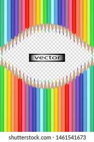 Vector illustration pattern as a frame of colored pencils laid out in the order of color transition artist drawing tools or school supplies