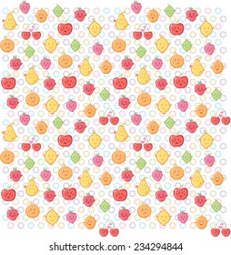 Vector illustration of a pattern of fruits, colorful and smiling