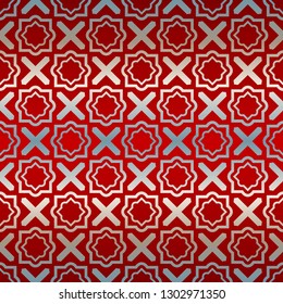 Vector Illustration. Pattern With Geometric Ornament, Decorative Border. Design For Print Fabric. Red silver color.
