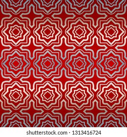 Vector Illustration. Pattern With Geometric Ornament, Decorative Border. Design For Print Fabric. Red silver color.