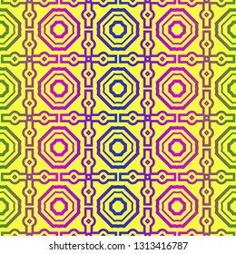 Vector Illustration. Pattern With Geometric Ornament, Decorative Border. Design For Print Fabric. Paper For Scrapbook. Yellow rainbow color.
