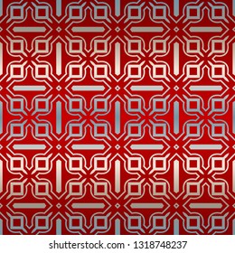 Vector Illustration. Pattern With Geometric Ornament, Decorative Border. Design For Print Fabric. Red silver color.